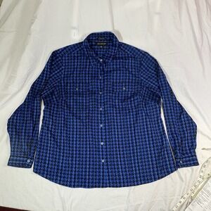 Jones New York Blouse Blue & Black Houndstooth Button Up Long Sleeve Office 18W